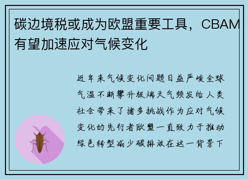 碳边境税或成为欧盟重要工具，CBAM有望加速应对气候变化